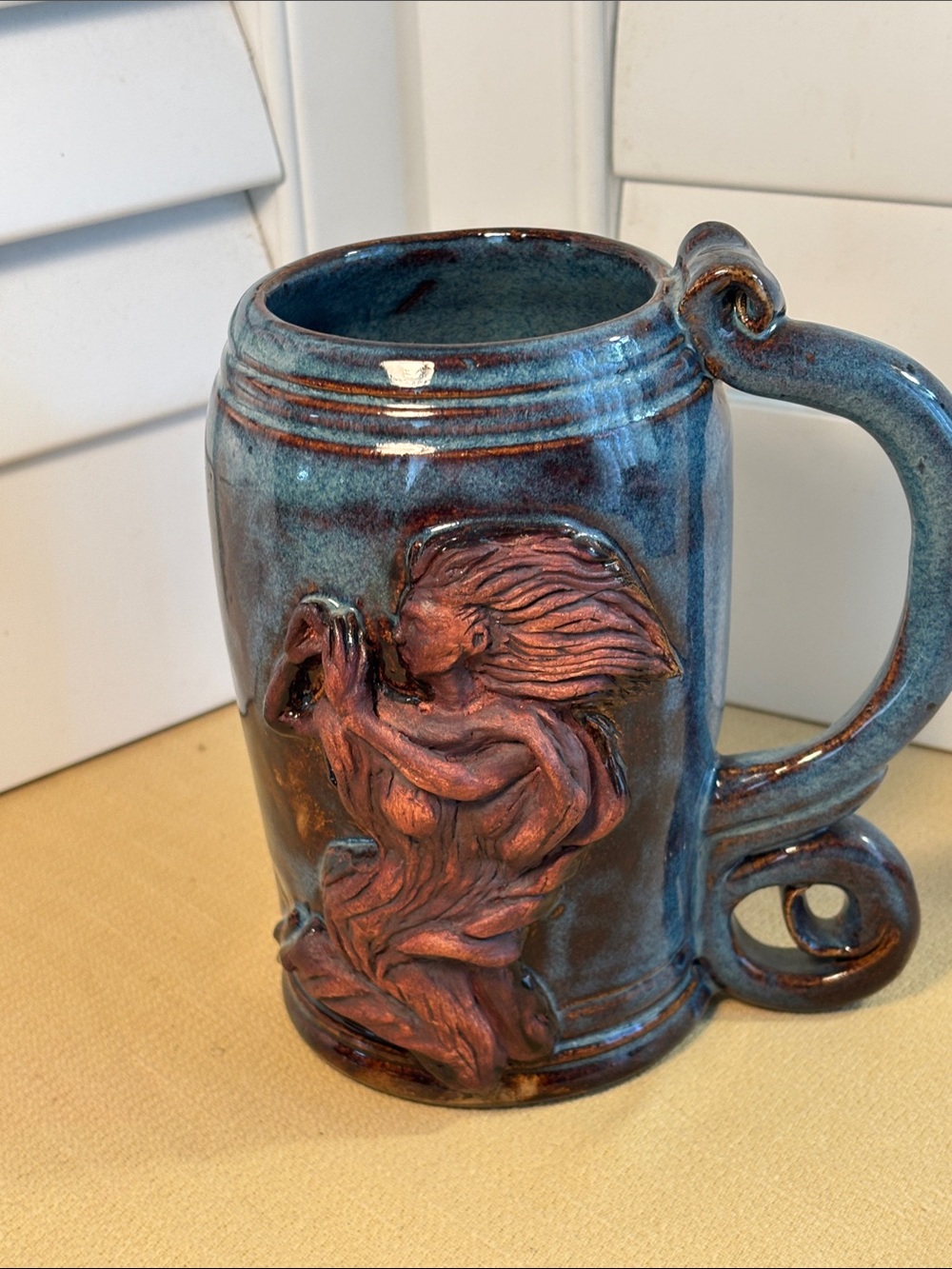 Artisan Studio Pottery 3-D Sculpted Mermaid Mug Smith Pottery N.C.